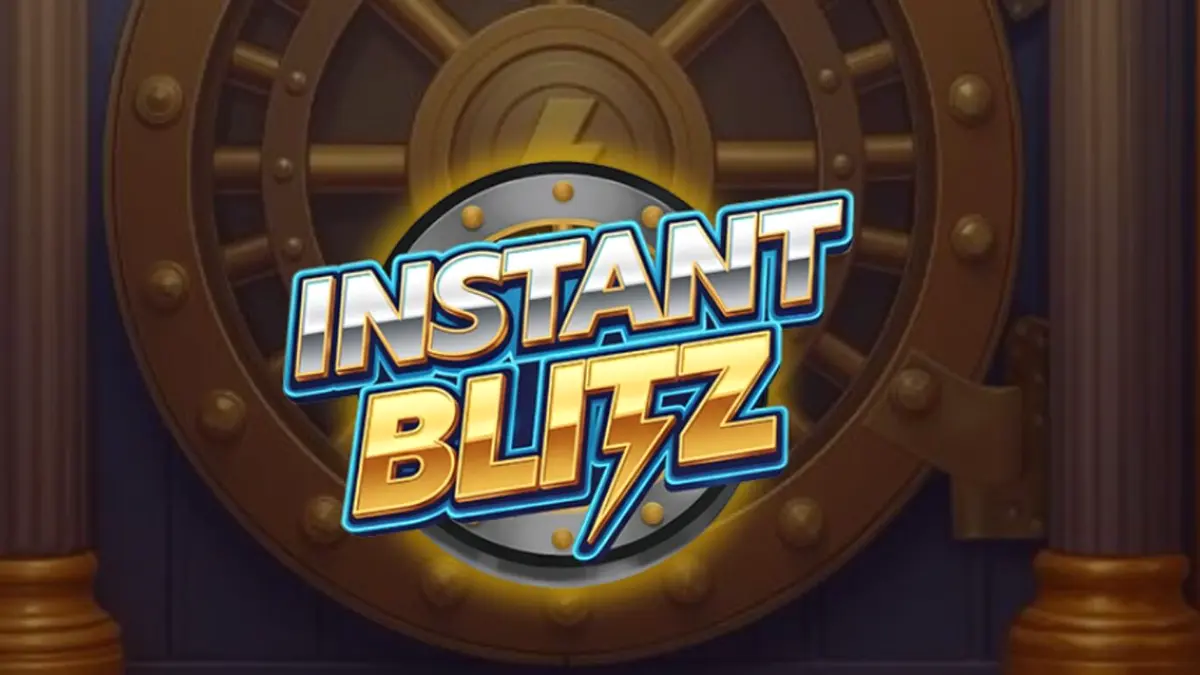 Tampilan visual permainan slot Instant Blitz dengan tema brankas neon futuristik
